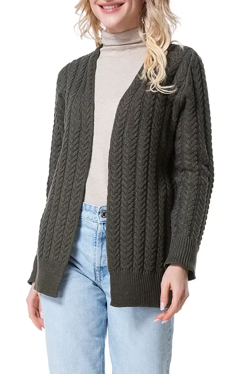 Women’s Classic Fisherman Cable Cardigans Winter Open Front Warm Sweaters Spring Knitwear Chunky Basic Knit Outwear