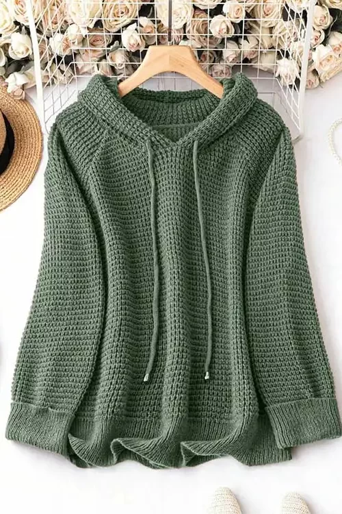 Women’s Knitted Hoodie Long Sleeves Jumper Fit Outfits Cozy Outwear Soft Sweater Cap Outfits Comfy Hat Dress Top