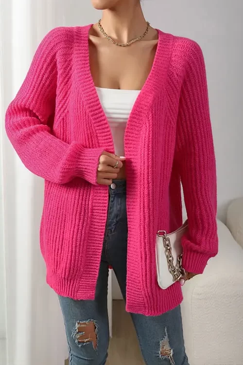 Women’s Pink Basic Cardigans fall winter Open Front Warm Sweaters Knitwear Chunky Soft Trendy Knit Top