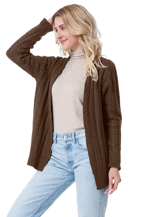 Women’s Classic Fisherman Cable Cardigans Winter Open Front Warm Sweaters Spring Knitwear Chunky Basic Knit Outwear