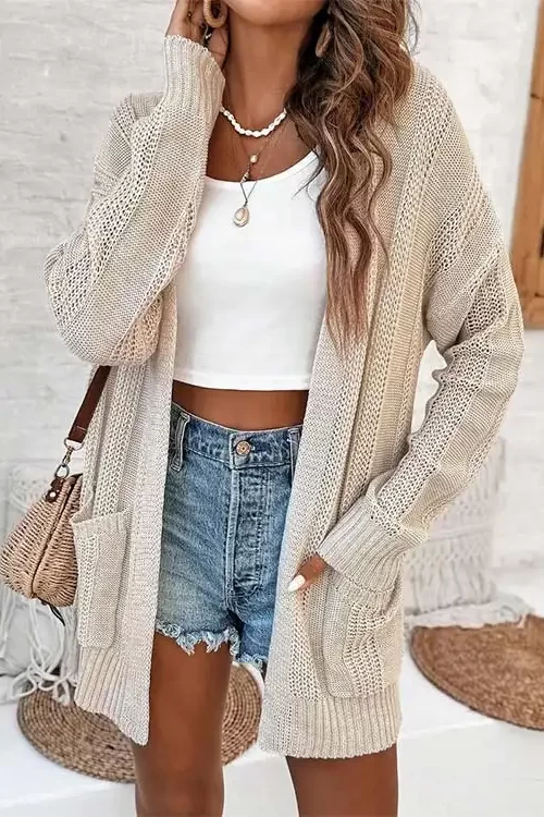 Women’s Cardigans Spring Open Front Warm Sweaters Knitwear Chunky Soft Trendy Knit Outwear Side Slit Top With Pockets