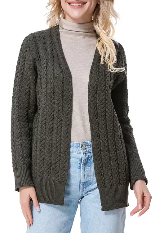 Women’s Classic Fisherman Cable Cardigans Winter Open Front Warm Sweaters Fall Knitwear Chunky Basic Knit Outwear