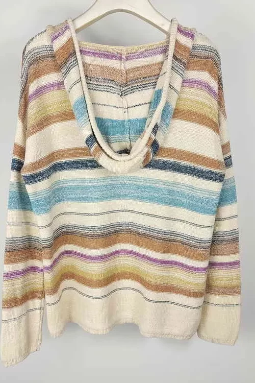 women Long Sleeves draped sweater v neck soft Hoodie Loose Waffle colored stripes Ribbed Hem fall Buttery Top