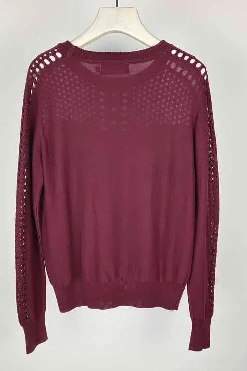 women Long Sleeves draped sweater crewneck chunky Crochet Hollow Waffle Breathable Solid Color Ribbed Hem fall comfy top